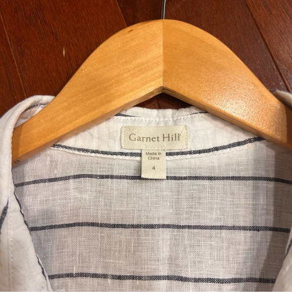 $99 Garnet Hill 100% linen white w/ black stripe short sleeve shirt size 4 - Picture 3 of 7
